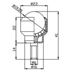 Kogelrol (kogelpot), 19.05 mm, met M6 draadeind