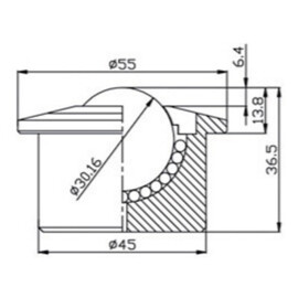 Kogelrol (kogelpot), 30.16 mm, met flens, voor zware belasting