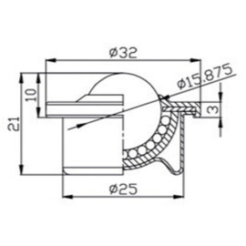 Kogelrol (kogelpot), 15.875 mm, met flens en Nylon kogel