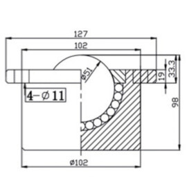 Kogelrol (kogelpot), 51 mm, met bevestigingsgaten en flens