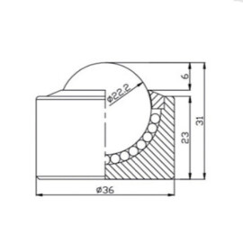Kogelrol (kogelpot), 22.2 mm, bevestiging door inpassing