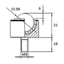 Kogelrol (kogelpot), 15.875 mm, met M8 draadeind, voor zware belasting, volledig van roestvrijstaal